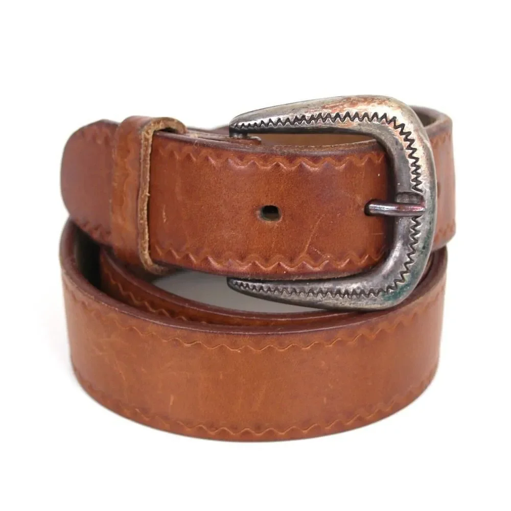 TOOLED SADDLE BROWN GENUINE LEATHER 1.25